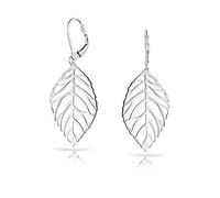 Grandes boucles d'oreilles pendantes légères en forme de feuille ouverte et plume de style tribal bohème nature, fermoir levier, bijoux western pour femmes en argent sterling .925