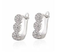 Grandes boucles d'oreilles pour femme - Trois cercles - Tempérament - Col blanc - Rond - Oxyde de zirconium transparent - Fleur pour mariage, taille unique, Cuivre, Pas de gemme
