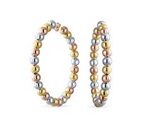Grandes Boucles D'Oreilles Rondes À Perles Tricolores Déclaration De Mode Trois Tons Pour Femmes Piercing Plaqué Or Jaune Blanc Et Rose Haute Brillance Fermeture À Loquet Diamètre De 2,2 Pouces