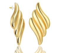 Grandes boucles d'oreilles tendance en or 14 carats pour femme - Boucles d'oreilles à tige géométriques vintage - Ne ternit pas, Plaqué or jaune 14 carats, Pas de gemme