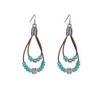 Grandes boucles d'oreilles western bohème pour femme faites à la main avec perles en cuir - Boucles d'oreilles pendantes bohème turquoise floral vintage - Bijoux cadeaux pour femme, one size, Métal