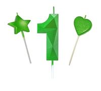 Grandes bougies vertes en forme de diamant 3D de 7 cm, décoration de gâteau d'anniversaire verte pailletée pour décoration et célébration pour adultes/enfants, pâtisserie de famille (vert, 7 cm, 3D