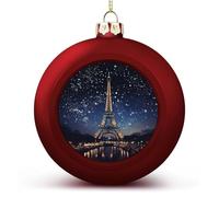 Grandes boules de Noël 2024 incassables pour sapin de Noël, thème Paris Eiffel, boules décoratives à suspendre de style rouge pour sapin de Noël