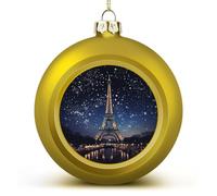Grandes boules de Noël 2024 incassables pour sapin de Noël, thème Paris Eiffel, boules décoratives à suspendre de style doré pour sapin de Noël