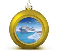 Grandes boules de Noël 2025 incassables en forme de bateau de croisière en bord de mer, boules de décoration de Noël à suspendre de style doré pour sapin de Noël