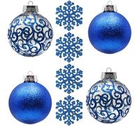Grandes Boules de Noël Bleues pour Sapin de Ferme, décorations de Noël - Extra Grandes Boules en Plastique incassables de 120 mm et Flocons de Neige, Lot de 8