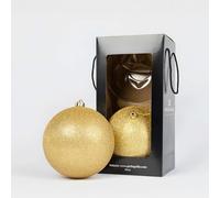 Grandes Boules de Noël Dorées à Paillettes 20 cm Giulia Grillo, Lot de 2 | Plastique incassable, capuchon et cordon montés, paillettes fixées, mains propres, boîte à fenêtre, décorations pour sapin