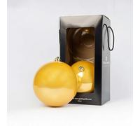 Grandes Boules de Noël Dorées Nacrées 20 cm Giulia Grillo, Lot de 2 | Plastique incassable, capuchon et cordon montés, effet nacre, boîte à fenêtre, décorations pour sapin