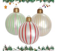 Grandes Boules de Noël - Ornements de Vacances gonflables, décorations gonflables à Rayures en PVC, Ensemble de 3 pièces | Boules supplémentaires de 15,75 Pouces, décoration intérieure et extérieure,