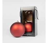 Grandes Boules de Noël Rouges Mates 20 cm Giulia Grillo, Lot de 2 | Plastique incassable, capuchon et cordon montés, couleur pleine et satinée, boîte à fenêtre, décorations pour sapin
