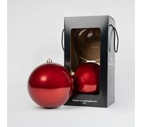 Grandes Boules de Noël Rouges Nacrées 20 cm Giulia Grillo, Lot de 2 | Plastique incassable, capuchon et cordon montés, effet nacre, boîte à fenêtre, décorations pour sapin