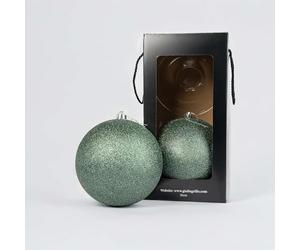 Grandes Boules de Noël Vert d'eau Pailletées 20 cm Giulia Grillo, Lot de 2 | Plastique incassable, capuchon et cordon montés, paillettes fixées, mains propres, boîte à fenêtre, décorations pour sapin