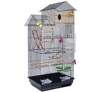 Grandes Cages à Oiseaux en Fil de Fer Noir Massif avec Accessoires complets, Cage à perroquets en Forme de Maison avec échelle de Jouet, décoration d'intérieur (Noir E)