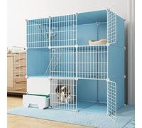 Grandes Cages d'intérieur pour Chat avec bac à litière - Enclos pour Chat, Parc pour Chat, Parc pour Chaton Bleu, Parc pour Animal Domestique, Furet, Lapin, hérisson
