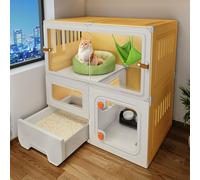 Grandes Cages for Chats avec Toilettes, Panneaux de clôture Transparents for Chats, Installation Facile, Aucun Outil requis.(Yellow,70x45x70cm)