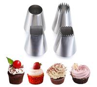 Grandes Douilles à Pâtisserie,4 PCS Coffret de Douilles à Pâtisserie Extra Larges Douilless Carrées Rondes et Étoile pour Décoration Gâteaux Cupcakes Biscuits Compatible