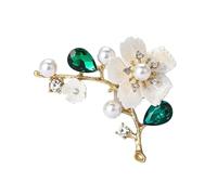 Grandes épingles à fleurs en strass for femmes, broches de plantes en perles, décoration de fête, accessoires for vêtements pour Robes, Foulards(Green)