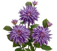 Grandes fleurs de dahlia artificielles de 19,1 cm avec longues tiges, 3 fleurs artificielles violettes et 3 faux bourgeons décoratifs, arrangements floraux pour décoration d'intérieur, salon, cuisine,