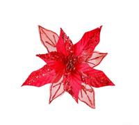 Grandes fleurs poinsettia artificielles à paillettes pour une utilisation dans le sapin de Noël et la décoration de mariage avec pétales chatoyants et décorations texturées pour un affichage