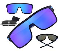 Grandes lunettes de soleil pour hommes avec verres polarisants miroirs, noires, monture en plastique, protection UV 400