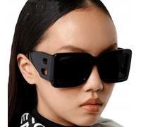 Grandes lunettes de soleil rectangulaires pour femmes, noires, monture en plastique, filtre UV400 cat.3