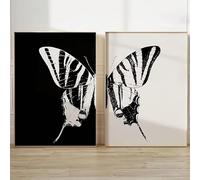 Grandes peintures murales de deux papillons en noir et blanc, affiches d'insectes minimalistes modernes pour la décoration murale du salon (80x120cmx2pcs/sans cadre)