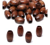 Grandes perles de trou, 160 perles ovales en bois multicolores de 17 x 14 mm avec trou de 5 mm for travaux manuels(Tan)