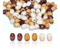 Grandes perles de trou, 160 perles ovales en bois multicolores de 17 x 14 mm avec trou de 5 mm for travaux manuels(BeigeCoffeeBrown)