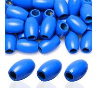 Grandes perles ovales en bois bleu - 20 x 30 mm - 40 perles avec trou de 10 mm - Perles en bois de qualité pour projet macramé / guirlandes