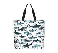 Grandes Sac À Provision Motif De Requin Avec Divers Gestes Imprimés Sacs Fourre-Tout Toile Vintage Sac À Main Pour Dames, Aux Voyages, Plage, 40X50X15Cm