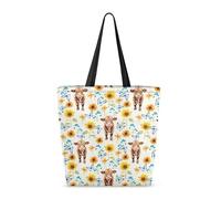 Grandes Sac D'Épaule Fleurs Tournesols Bovins Des Highlands Sac A Provisions Vintage Sac À Main Pour Usage, Dames, Shopping, 40X50X15Cm