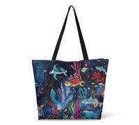 Grandes Sac D'Épaule Poissons Et Animaux Marins Du Monde Tote Bag Vintage Sac À Provision Pour Dames, Shopping, Aux Voyages, 40X50X15Cm