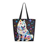 Grandes Sacs Fourre-Tout Toile Chiot Samoyède Stars Sac A Provisions Fashion Sac D'Épaule Pour Vacances, Aux Voyages, Plage, 40X50X15Cm