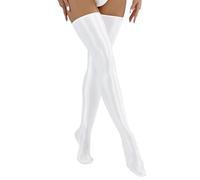 Grandes tailles Femme Robe Femmes Soie Brillante Glissante Haute Élasticité Cuisse Brillant Chaussettes en Cuir Adulte Chaussettes Sexy Lingerie Avec Ouverture, Blanc., taille unique