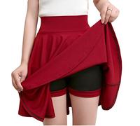Grandes Tailles Jupe Plissée Patineuse Courte Femme Taille Haute d'été Jupe Court Midi Jupe L Vin rouge