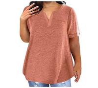 Grandes tailles T-shirt Femmes Été Col V Coton Sport Lâche T-Shirt Couleur Unie Doux Basique Léger Tous Les Jeux Blouses Femmes Casual Décontracté Doux pour la Peau Manches Courtes, café, 5XL