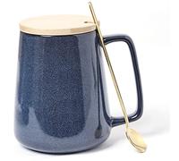 Grandes Tasses à Café En Céramiques, 24 Oz / 700 Ml De Grandes Tasses Supplémentaires, Couvercle Assorti Et Cuillère, Pour Cappuccino, Latte, Cacao Chaud Ou Don De Time Chaud (24 oz Pure Blue Set)