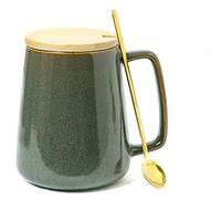 Grandes Tasses à Café En Céramiques, 24 Oz / 700 Ml De Grandes Tasses Supplémentaires, Couvercle Assorti Et Cuillère, Pour Cappuccino, Latte, Cacao Chaud Ou Don De Time Chaud (24 oz Dark Green Set)