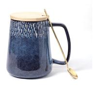 Grandes Tasses à Café En Céramiques, 24 Oz / 700 Ml De Grandes Tasses Supplémentaires, Couvercle Assorti Et Cuillère, Pour Cappuccino, Latte, Cacao Chaud Ou Don De Time Chaud (24 oz Blue Set)