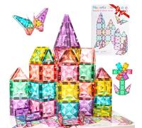 Grandes Tuiles Magnétiques Pailletées, Ensemble de 48 Blocs de Construction Diamant Magnétiques avec Boîte de Rangement Magnétique, Jouets Sensoriels Éducatifs STEM pour Enfants Garçons Filles 3+ Ans
