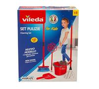 Grandi Giochi - Kit de nettoyage Vileda for Kids, la version originale jouet avec balai, pelle, raquette, seau et mocio, IAM01100