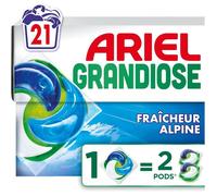 Grandiose pods lessive fraîcheur alpine, 21 lavages, 2x action détachante & anti-odeur, efficacité linge quotidien
