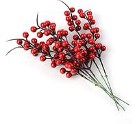 GRANDLIN Lot de 40 baies rouges artificielles de houx - Branche de fleurs de fruits artificielles - Branche de fleurs pour sapin de Noël - Arrangement floral - Artisanat - Décoration