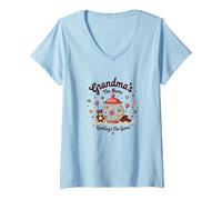 Grandmas The Name Spoilings The Game Sweet Family Love T-Shirt avec Col en V, Femme, Bleu Céleste, M