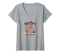 Grandmas The Name Spoilings The Game Sweet Family Love T-Shirt avec Col en V, Femme, Gris Chiné, M