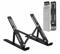 GrandMil Support réglable pour ordinateur portable de bureau - Pliable et portable en ABS + rehausseur en silicone, support ventilé pour ordinateurs portables et tablettes de 10 à 17,3" (noir)