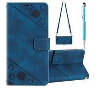 Grandoin Coque pour iPod Touch 7/6/5 avec Cordon, Réglable Lanyard Housse Rabat Portefeuille Cuir Etui, Slim TPU Silicone Bumper Magnétique Housse, Antichoc Wallet Case iPod Touch 7/6/5 (Bleu)