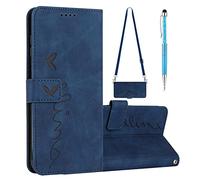 Grandoin Coque pour Oppo A96/A76 avec Cordon, Premium Étui Housse en Cuir de Protection avec [Porte Carte] [Fermeture Magnétique] Cordon Tour de Cou Lanière en Corde pour Oppo A96/A76 (Bleu)