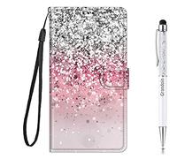 Grandoin Coque pour Samsung Galaxy A12 / M12, Mode Créatif Effet Bookstyle Désign Étui de Protection Housse en PU Cuir avec Portefeuille Fermeture Magnétique Fentes pour Cartes (Bling Paillettes)