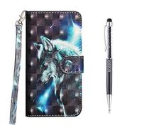 Grandoin Coque pour Samsung Galaxy A71, Bookstyle Flip Cover Étui de Protection Housse en PU Cuir avec TPU Silicone Souple [3D] [Fente de Carte] [Fermeture Magnétique] (Loup)